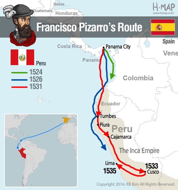 map of pizarro's voyage